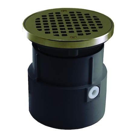 Jones Stephens 4in PVC Over Pipe Fit Drain Base with 3-1/2in Plastic Spud and 5in Nickel Bronze Strainer with Ring D53418